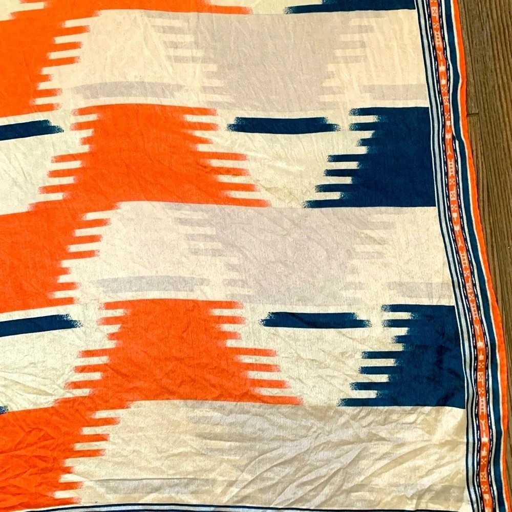 Kenzie Vibrant Orange and Blue Patterned silk Scarf